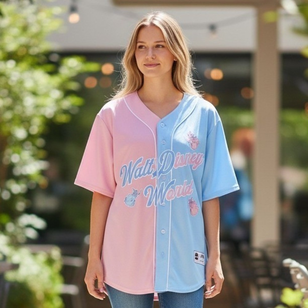 Walt Disney World Aurora Sleeping Beauty Split Baseball Jersey Pink Blue Small